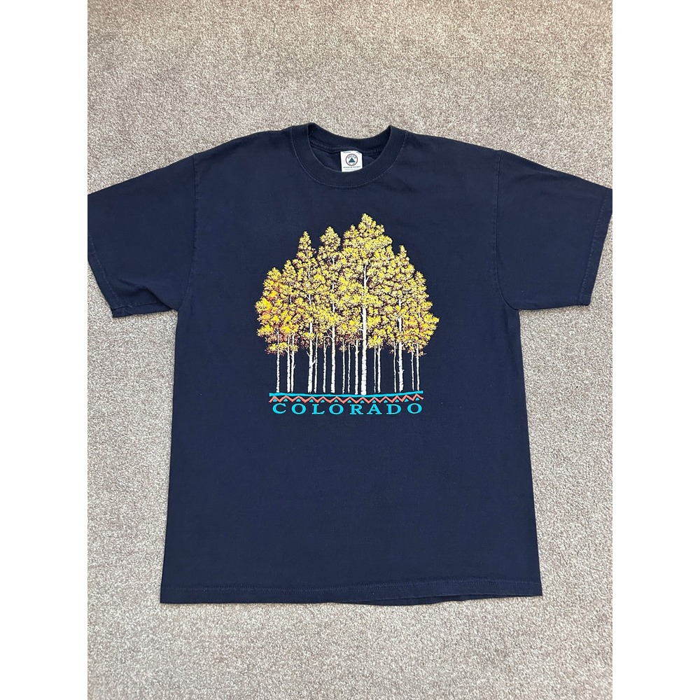 90s Colorado Aspen Trees T-Shirt Mens Large Navy Blue Excellent Graphic Tee